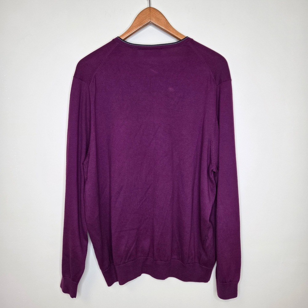 Lacoste Mens V-Neck Sweater Purple 100% Cotton Knit Logo Pullover XXL - Picture 4 of 6